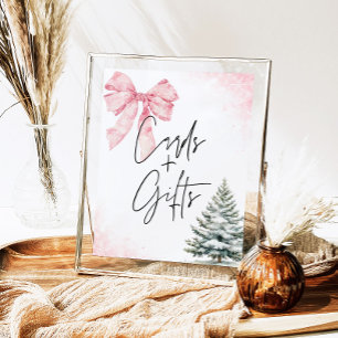 Rosa Schleife Winter-Schneeflocken-Babyshower-Kart Poster
