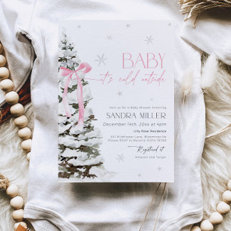 Rosa Schleife Winter Wonderland Mädchen Baby Showe Einladung
