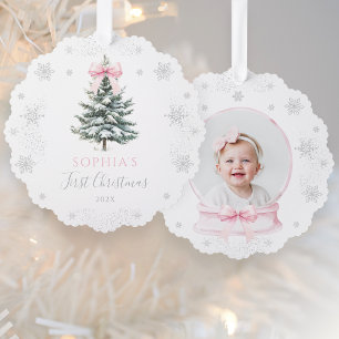 Rosa Schleife Winterbaum Erstes Weihnachten Ornament Karte