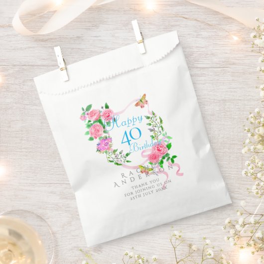 Rosa Schleife zum 40. Geburtstag Geschenktütchen (Ausgeschnitten)