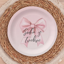 Rosa Schleife Zwölf Geburtstag Papier Teller