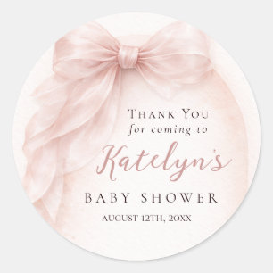 Rosa Schleifen-Baby-Mädchen-Party Blush-Wasserfarb Runder Aufkleber