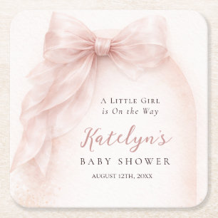 Rosa Schleifen-Baby-Mädchen-Shower Blush-Aquarell Rechteckiger Pappuntersetzer
