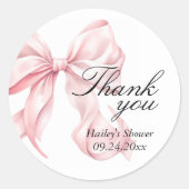 Rosa Schleifen-Baby-Party Dankeschön, Geschenkanhä Runder Aufkleber (Vorderseite)