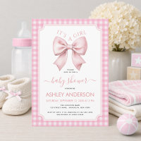 Rosa Schleifen-Baby-Party im Karo-Kleid Es ist ein