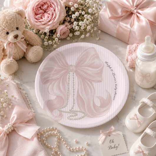 Rosa Schleifen-Baby-Party Pappteller
