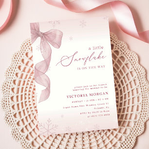 Rosa Schleifen-Babyshower mit kleinen Schneeflocke Einladung