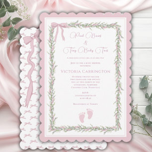 Rosa Schleifen & Babyzehen Elegante Babyparty Einladung