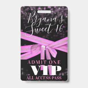 Rosa Schleifen-Band Sweet 16 Party VIP Pass Ausweis