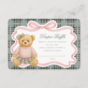Rosa Schleifen-Bär-Tartan-Windel-Raffle-Karte Begleitkarte