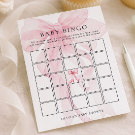 Rosa Schleifen-Bingo-Baby-Shower-Spielkarte Einladung
