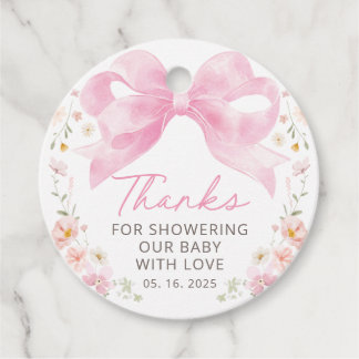 Rosa Schleifen-Blumen-Baby-Shower-Dankeschön-Gesch Geschenkanhänger