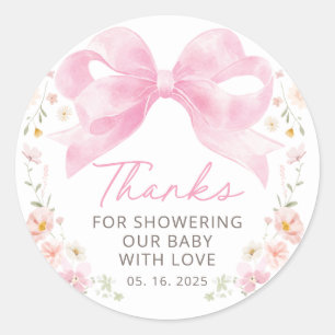 Rosa Schleifen-Blumen-Baby-Shower-Dankeschön-Gesch Runder Aufkleber