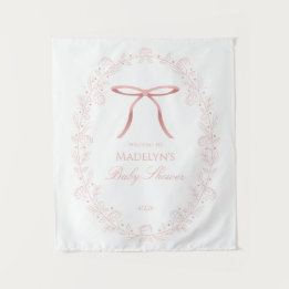 Rosa Schleifen & Blumen Baby Shower Willkommenssch Wandteppich