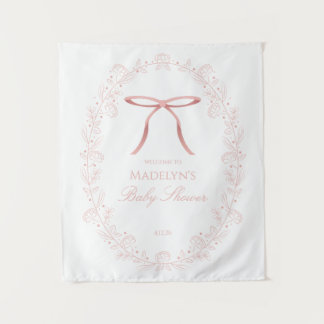 Rosa Schleifen & Blumen Baby Shower Willkommenssch Wandteppich