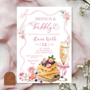 Rosa Schleifen-Blumen-Hochzeits-Brunch und Sprudel Einladung