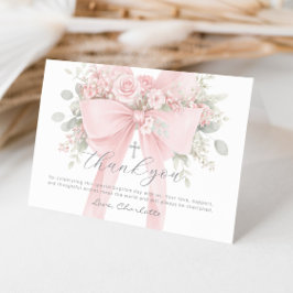 Rosa Schleifen-Blumen-Taufkleid für Baby Mädchen Dankeskarte
