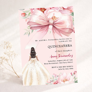 Rosa Schleifen-Blumenkleid Quinceanera Einladung