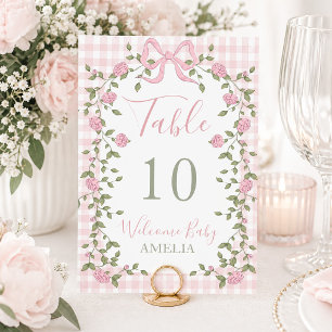 Rosa Schleifen Blumenranken und Gingham Tischnummer