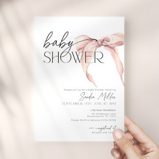 Rosa Schleifen-Blush-Coquette-Baby-Shower-Einladun Einladung
