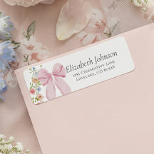 Rosa Schleifen-Blüten-Babyparty-Rücksendeadresse