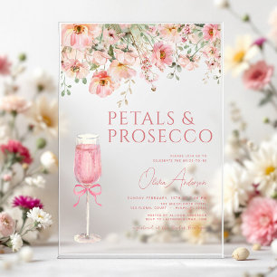 Rosa Schleifen-Blüten & Prosecco-Blush-Junggeselli Acryleinladungen