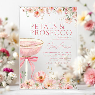 Rosa Schleifen-Blüten & Prosecco-Blush-Junggeselli Acryleinladungen