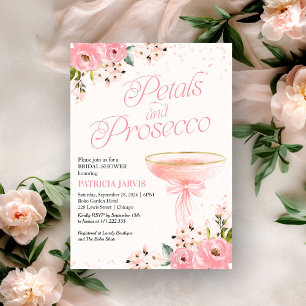 Rosa Schleifen-Blütenblätter und Prosecco-Brautjun Einladung