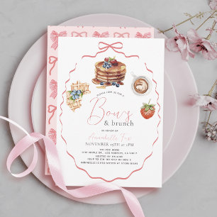 Rosa Schleifen & Brunch Pfannkuchen Waffel Mädchen Einladung