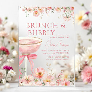 Rosa Schleifen-Brunch und prickelnde Champagner-Ju Acryleinladungen