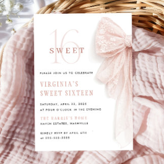 Rosa Schleifen Chic Sweet 16 Geburtstag Einladung
