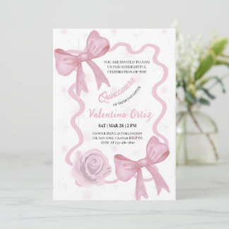 Rosa Schleifen-Coquette-Blumen-Quinceanera Einladung
