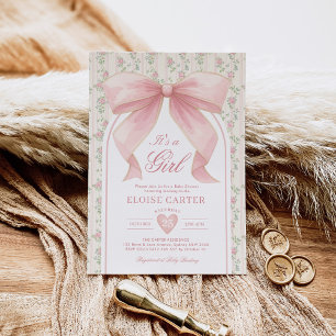 Rosa Schleifen Coquette Mädchen Baby-Party Einladung