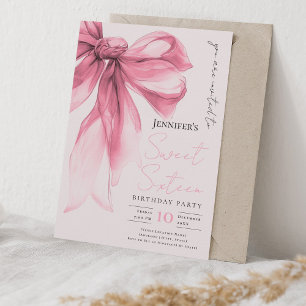 Rosa Schleifen Coquette Schrift Süße 16 Party Einladung