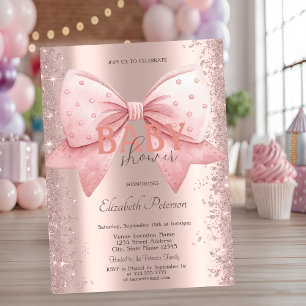 Rosa Schleifen Diamanten Staub Roségold Babyparty Einladung