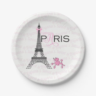 Rosa Schleifen-Eiffelturm Paris Frankreich Pudel-P Pappteller