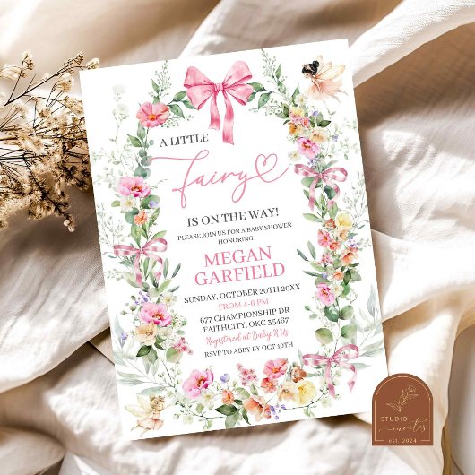 Rosa Schleifen Farbig Frühlings Blumen Fee Baby Sh Einladung