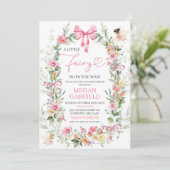 Rosa Schleifen Farbig Frühlings Blumen Fee Baby Sh Einladung (Stehend Vorderseite)