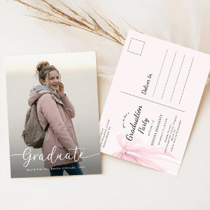Rosa Schleifen-Foto-Abschlussfeier-Einladung Postkarte