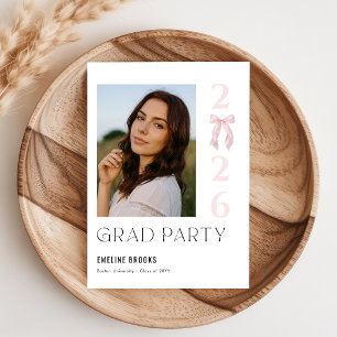 Rosa Schleifen-Foto-Abschlussfeier-Einladung Postkarte