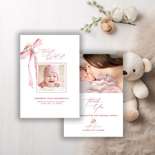 Rosa Schleifen-Foto-Baby-Shower-Dankeskarten für M Einladung