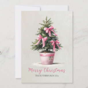 Rosa Schleifen Frohe Weihnachtsbaum Feiertagskarte