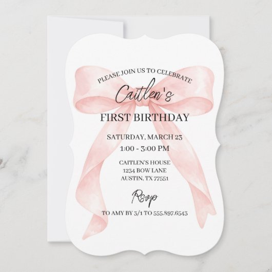 Rosa Schleifen Geburtstag Einladung (Vorderseite)