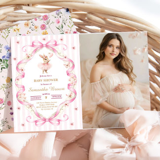 Rosa Schleifen-Gingham-Häschen-Baby-Party Einladung