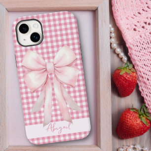 Rosa Schleifen-Gingham-Karo personalisiert Case-Mate iPhone 14 Plus Hülle