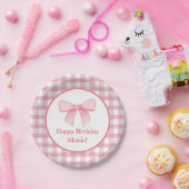 Rosa Schleifen-Gingham-Papierteller Pappteller (Party)