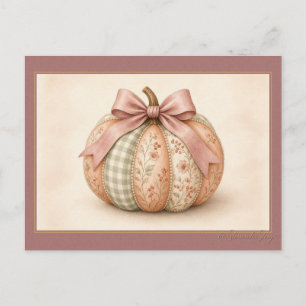Rosa Schleifen-Gingham-Patchwork-Kürbis Postkarte