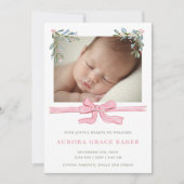 Rosa Schleifen-Grün-Weihnachten Baby Ankündigung (Vorderseite)