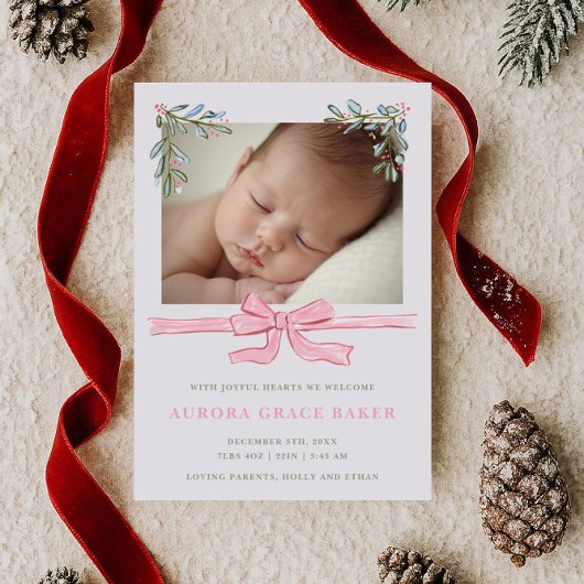 Rosa Schleifen-Grün-Weihnachten Baby Ankündigung