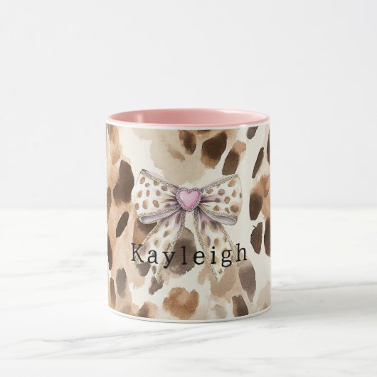 Rosa Schleifen Herz Leopard Tasse (Zentrum)